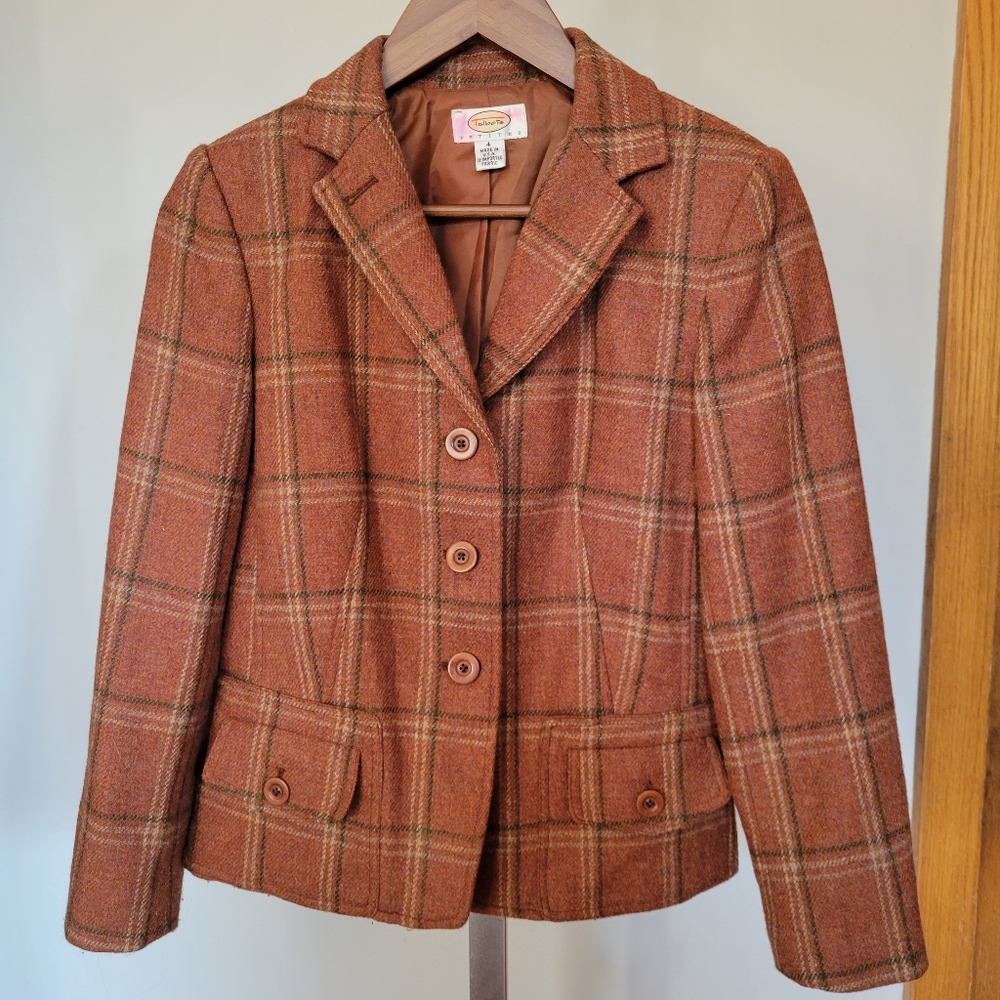 Vintage Talbots Orange Plaid Wool Blazer Jacket 4P